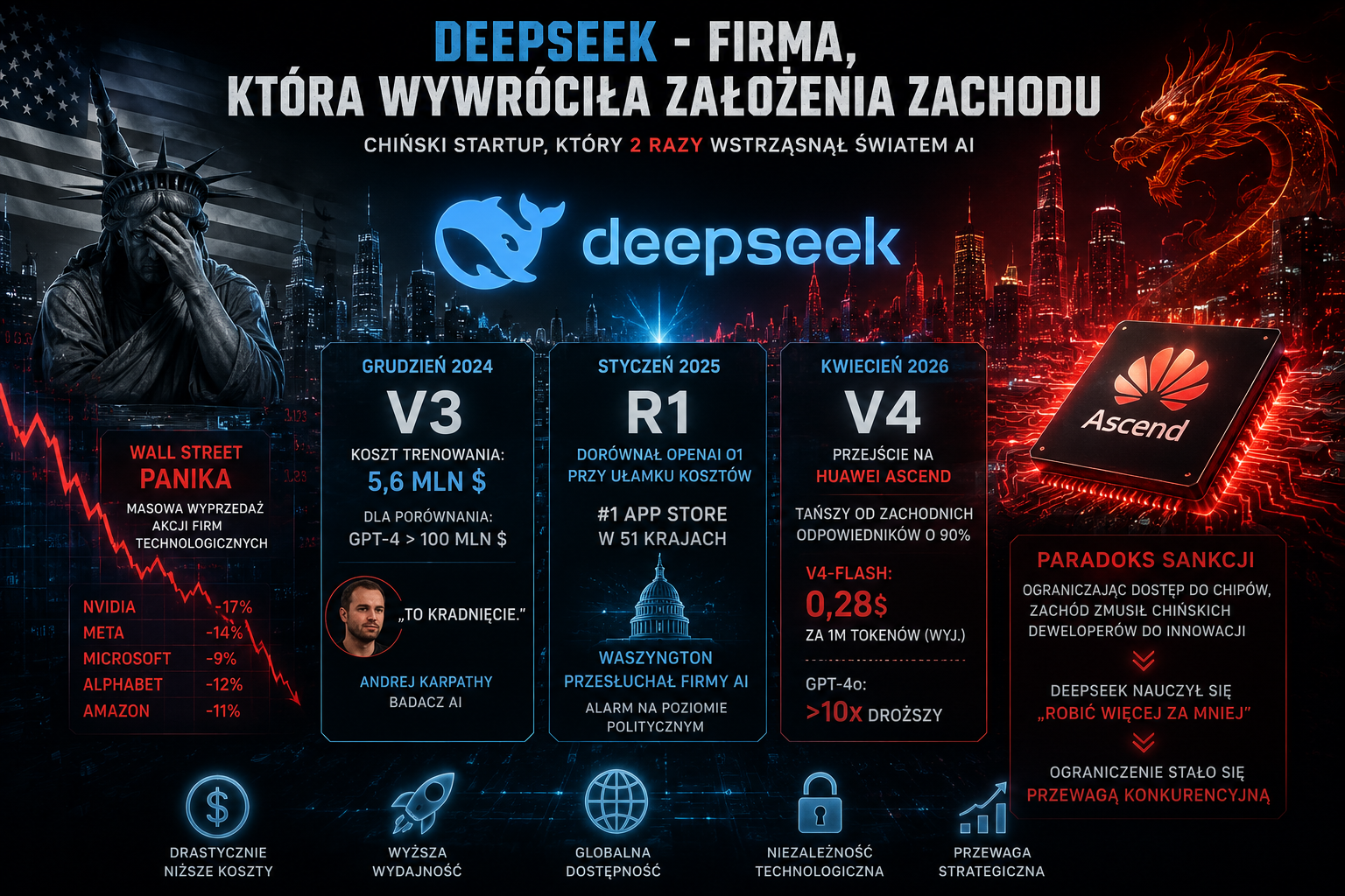 DeepSeek - chinskie modele AI wyprzedzajace zachodnia konkurencje kosztem ulamka budzetu